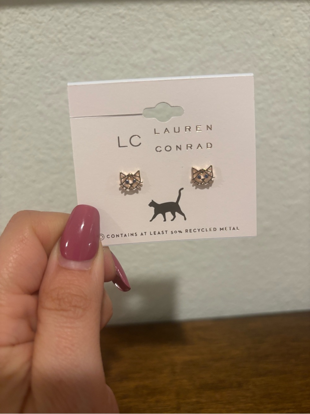 LC Lauren Conrad Rose Gold Cat Stud Earrings - Picture 2 of 5